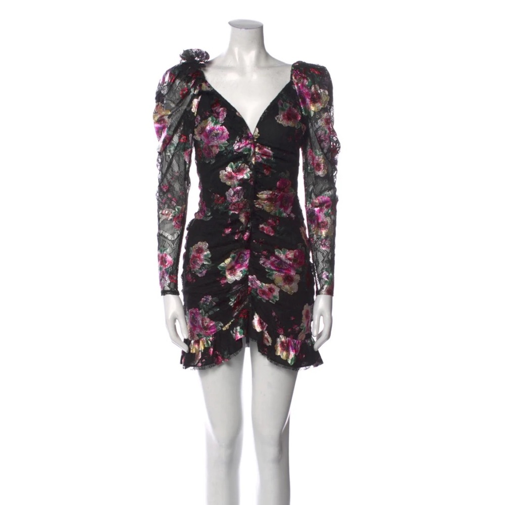 For Love and Lemons Black Lace Mini Dress Sparkle Floral